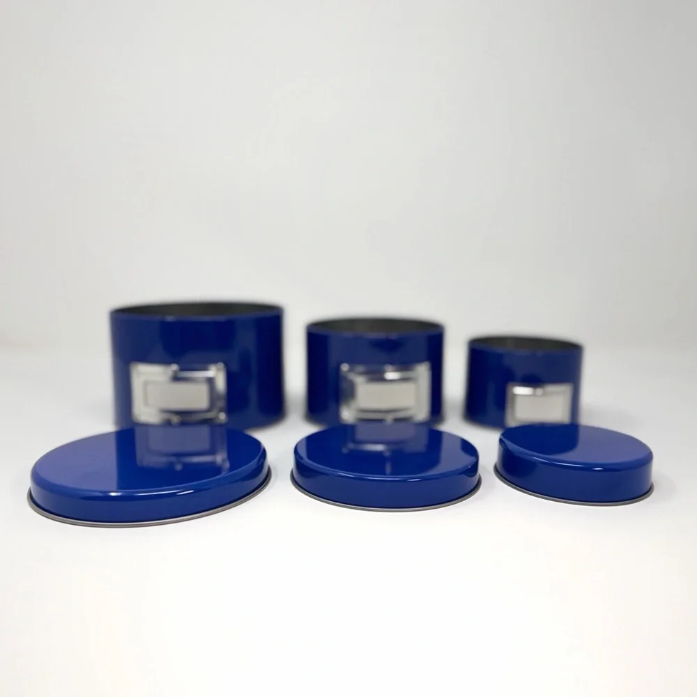 Blue Nesting Storage Tins Set of 3 Minimalist Home Organization Decor
